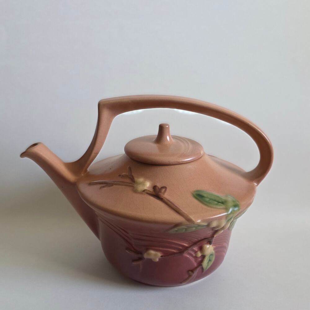 Roseville Snowberry Art Pottery Teapot Pink Brown USA Repaired Handle